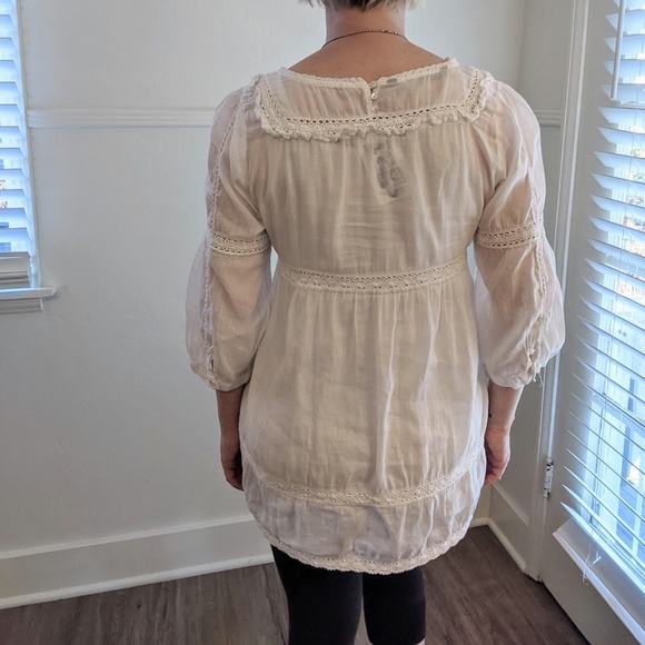 ZARA 🌸 Basic White 3/4 Sleeves Lace Embroidered Blouse Top Shirt Tunic - MED - Picture 9 of 10
